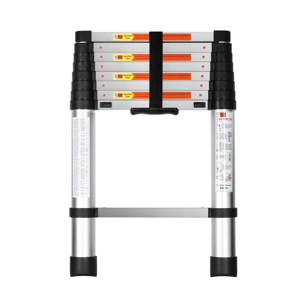 8.5 ft. Aluminum One-Button Retraction Telescoping Portable Compact Ladder Extension Ladder 330 lbs. Load Capacity Mile-LKD0-TMPX