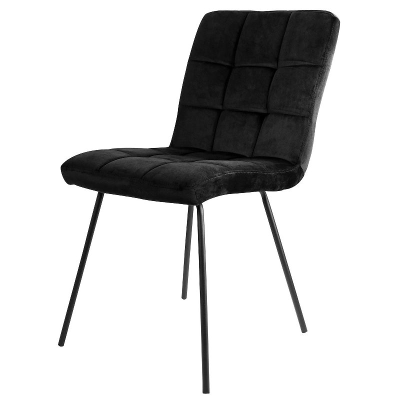 Elama 2 Piece Velvet Tufted Accent Chairs in Black with Black Metal Legs