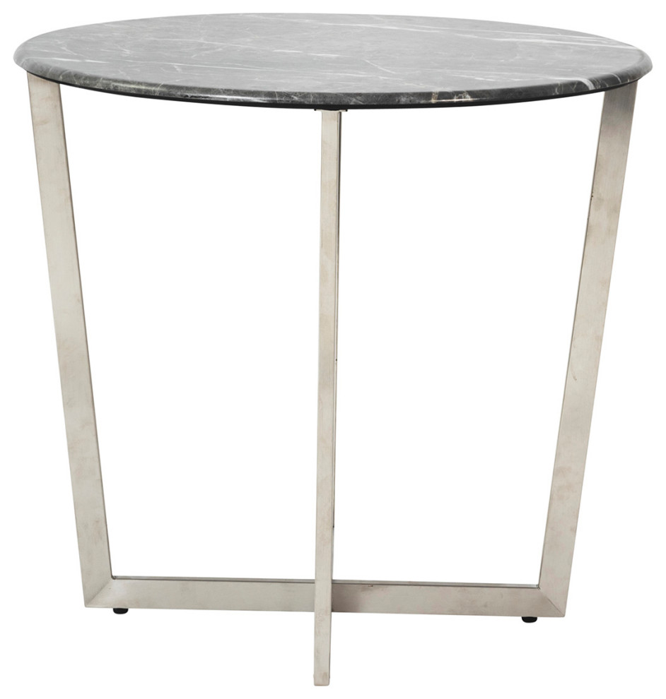 Llona 24 quotRound Side Table Marble Melamine with Stainless Steel Base   Contemporary   Side Tables And End Tables   by Euro Style  Houzz