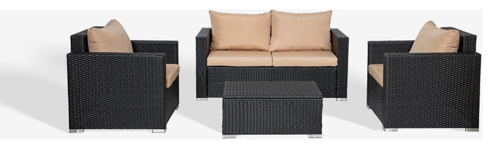 WestinTrends 4PC Wicker Conversation Sofa Set w/ Back Cushions Patio Furniture   Tropical   Outdoor Lounge Sets   by WestinTrends  Houzz