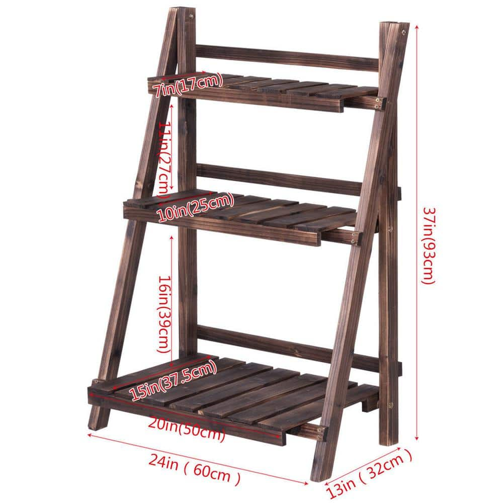 Costway 24 in. x 15 in. L x 37 in. Ladder Indoor Outdoor Brown Wood Plant Stand (3-Tiers) GT3211