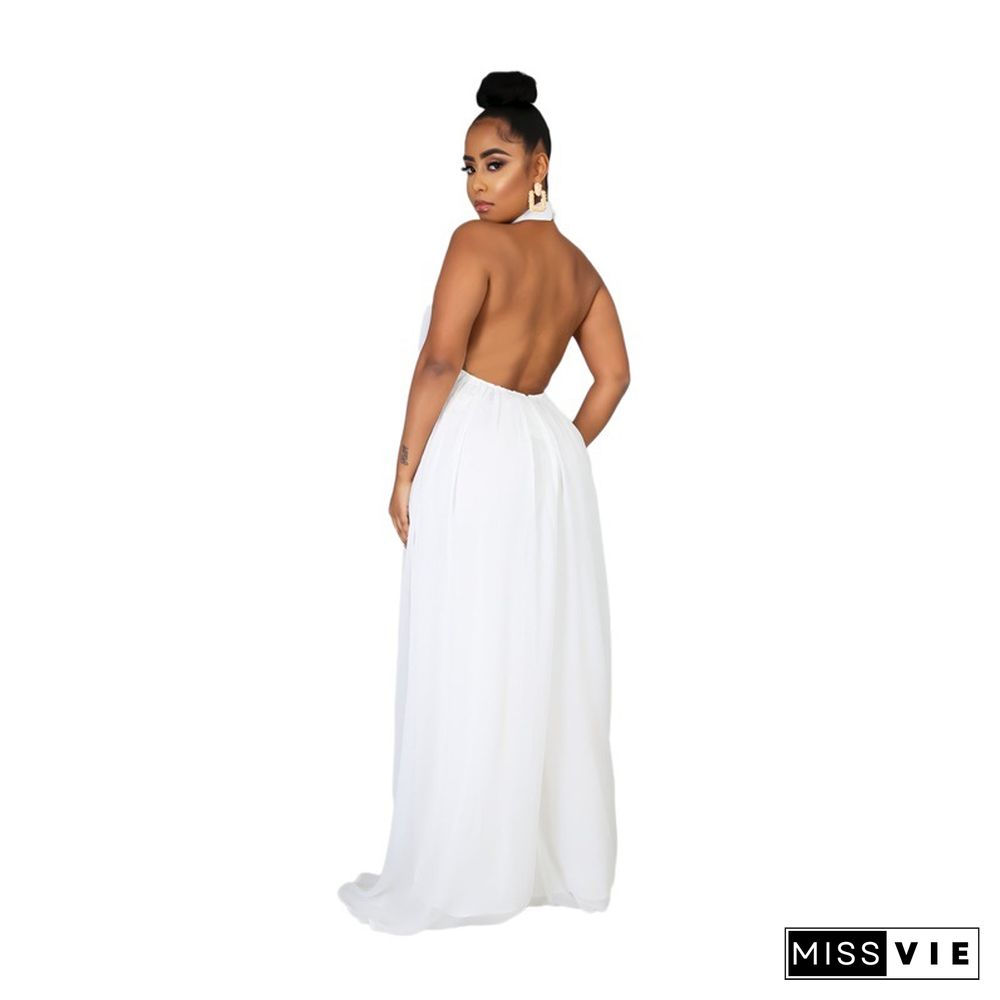 Halter Neck Backless Loose Wide Leg Jumpsuit