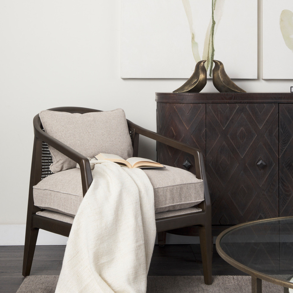 Landon Light Gray Fabric w/ Dark Brown Solid Wood  ampCane Back Accent Chair   Tropical   Armchairs And Accent Chairs   by Mercana  Houzz