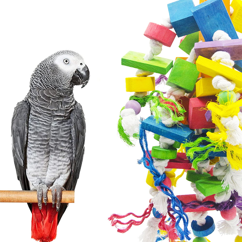 ALPACASSO 1Pcs Parrot Toys Bird Parrot Hanging Bite Wooden Blocks Cage Fun Toy for Chewing Climbing Biting Wooden Knots Blocks Chewing Toys，Suitable for Medium to Large Birds