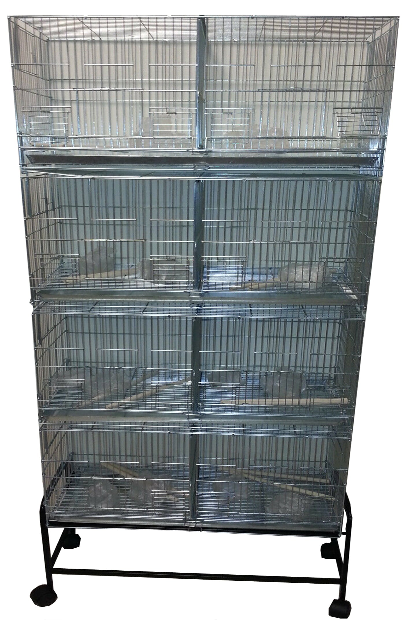 LARGE Combo-4 of Galvanized Zinc Plated Stack and Lock Double Breeding Breeder Flight Bird Cage Center Dividers Side Breeding Nest Doors With Rolling Stand