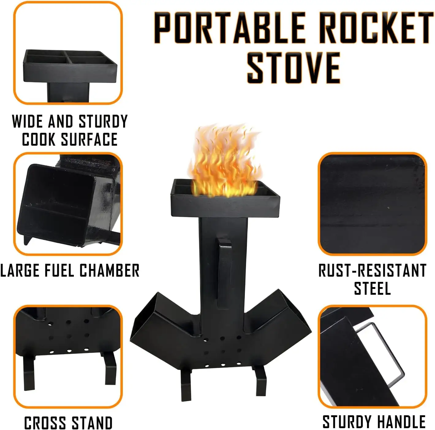 Camping Rocket Stove Split Self Feeding Camping Stove With Removable Top  For Outdoor Cooking  Camping  Hunting  Picnic