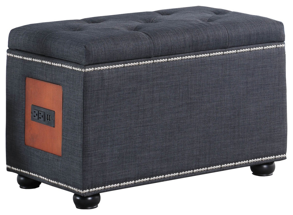 17 quotSlate Gray Linen And Black Tufted Storage   Transitional   Footstools And Ottomans   by HomeRoots  Houzz