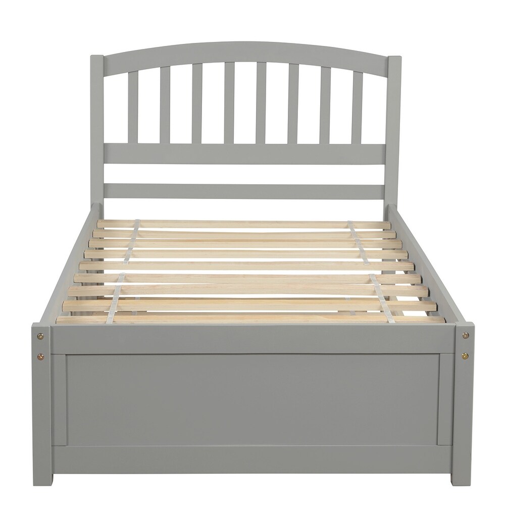 Nestfair Twin Size Platform Bed Wood Bed Frame with Trundle