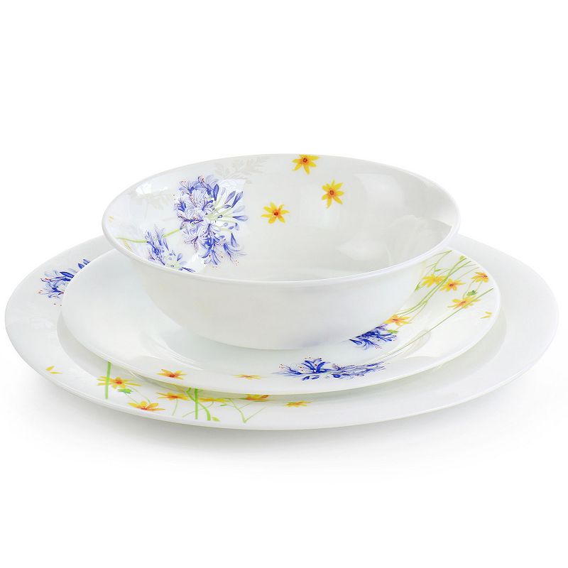 Gibson Ultra Violet Floral 12 Piece Tempered Opal Glass Dinnerware Set