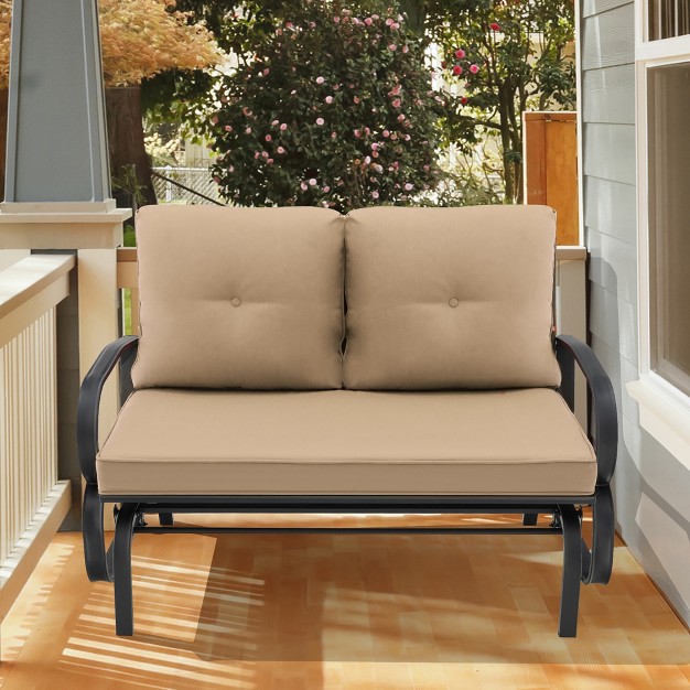 Costway Patio 2 person Glider Bench Rocking Loveseat Cushioned Armrest Brick Red beige blue