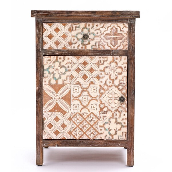 Farmhouse Patchwork Wood Side Table with Storage - 26.4