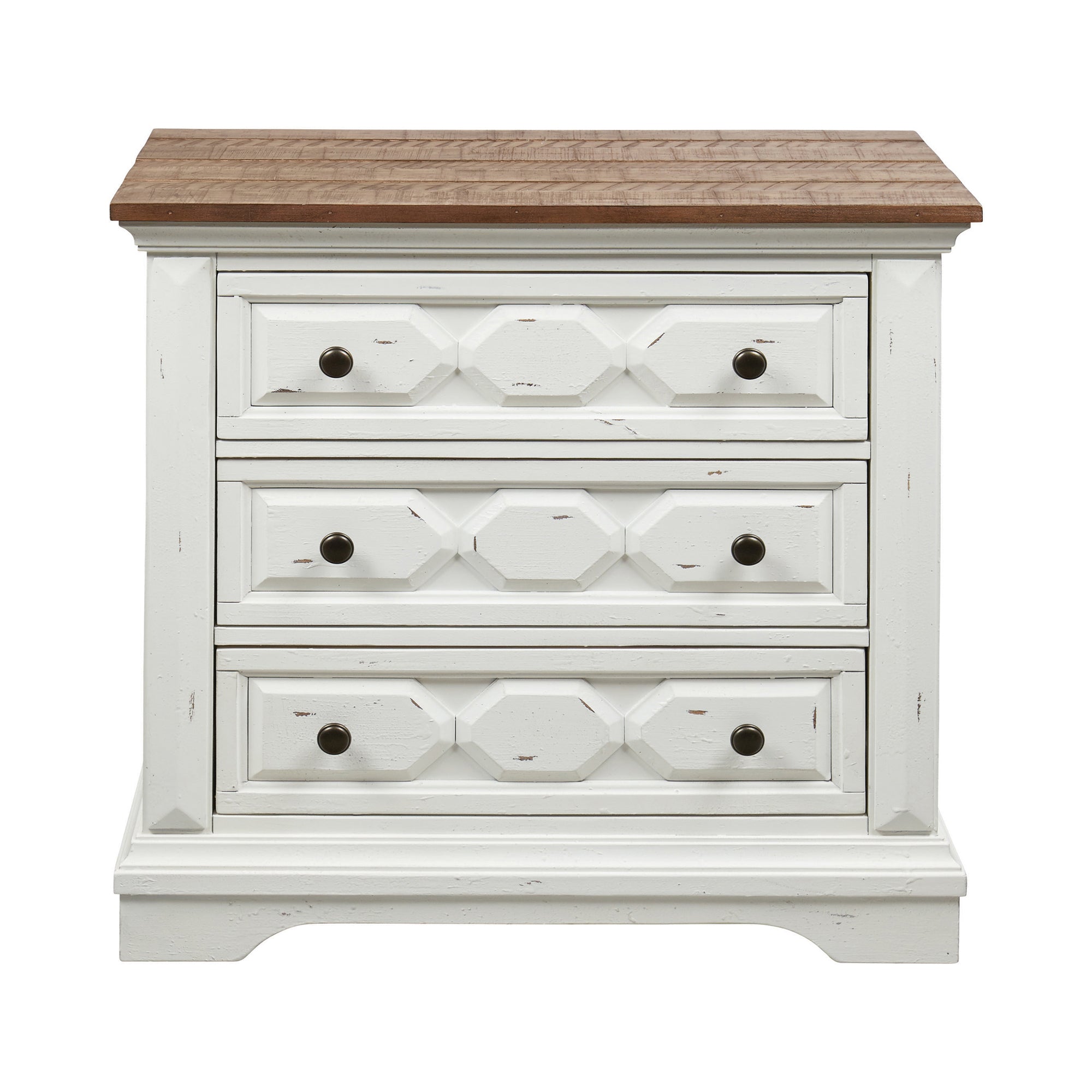 Celeste 3-drawer Nightstand Vintage White and Rustic Latte