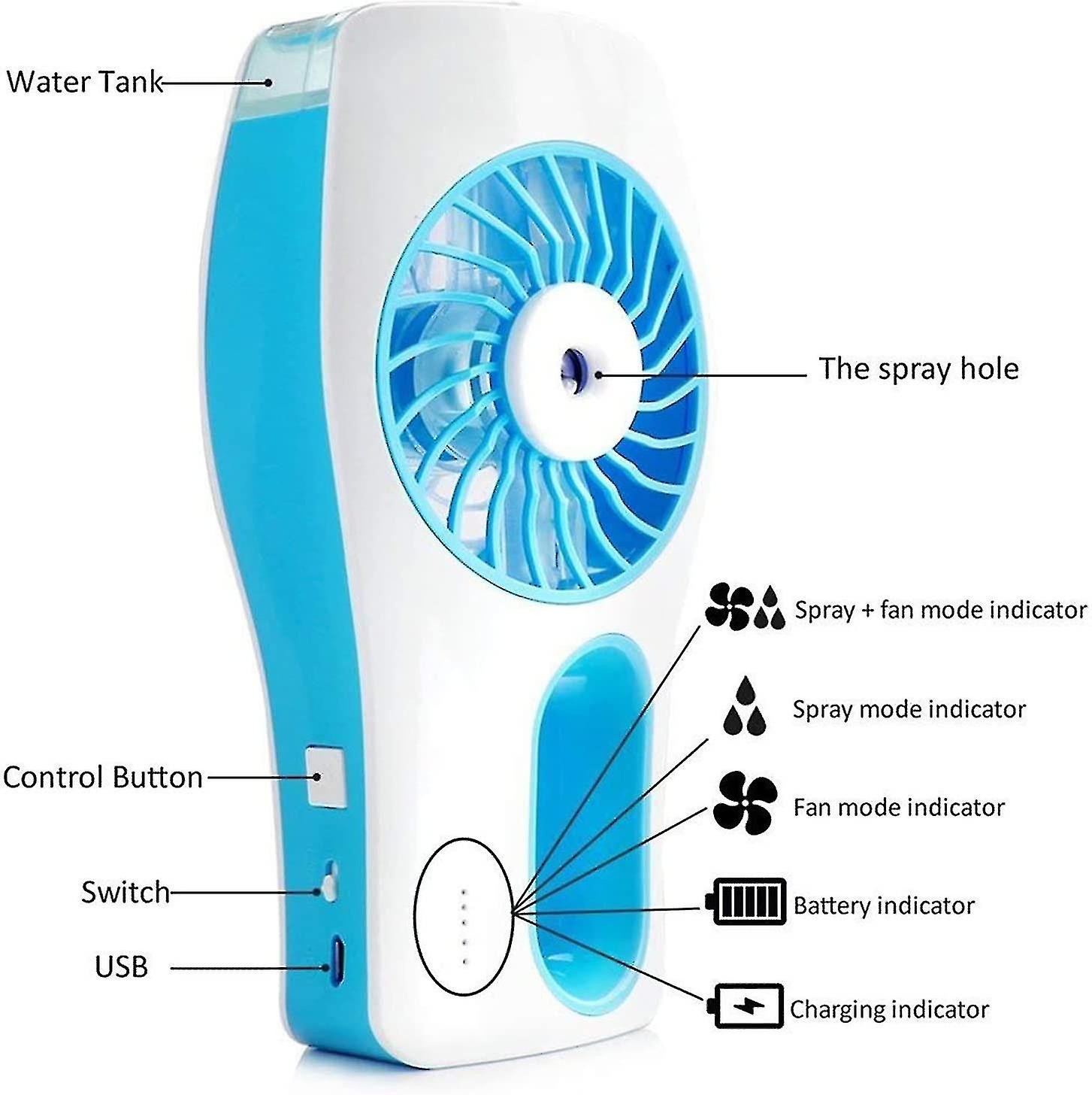 Fan Handheld Misting Fan， Mini Usb Rechargeable Battery Operated Misting Fan， Portable Personal Fan With Spray Bottle， Small For Kids Home Office Trav