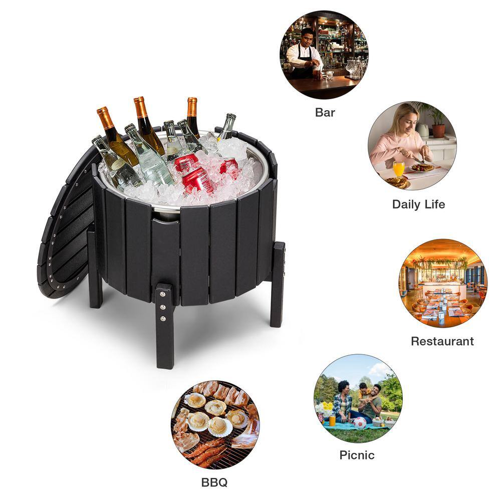 EROMMY 1 .76-gallon Capacity Outdoor Patio Cooler HDPE Material Ice Barrel Black LYOT-061BK