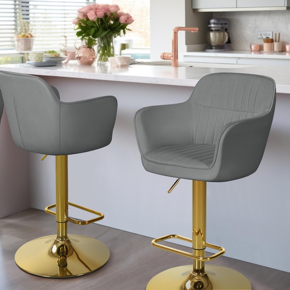 Moasis Velvet Swivel Bar Stools with Adjustable Height and Gold Stainless Steel Base