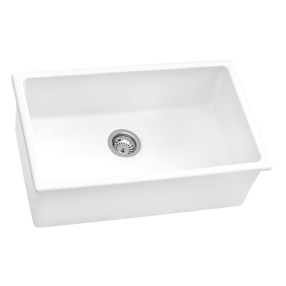 Ruvati 30 in. Single Bowl Dualmount Fireclay Kitchen Sink in White RVL3030WH