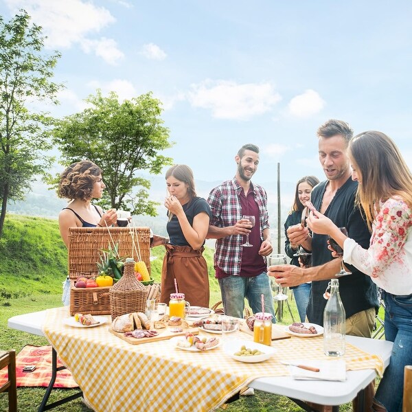 8 Foot Plastic Folding Table Portable Long White Table for Indoor Outdoor Use Rectangular with Carrying Handle