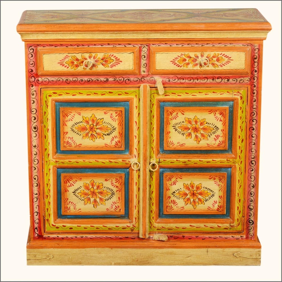 Golden Sun Garden Mango Wood Hand Painted 2 Drawer Storage Cabinet   Tropical   Accent Chests And Cabinets   by Sierra Living Concepts Inc  Houzz