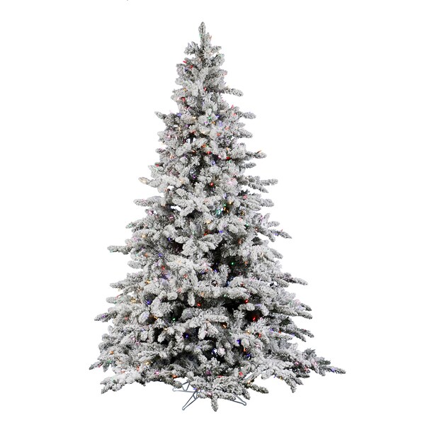 Vickerman Flocked WhiteonGreen PVC 9foot Flocked Utica Fir Artificial Christmas Tree With 1，000 Multicolored LED Lights