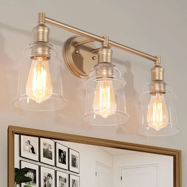 Mid-century Modern Gold Bathroom Vanity Lights 3-light Glass Dimmable Wall Sconces - Antique Gold - L23