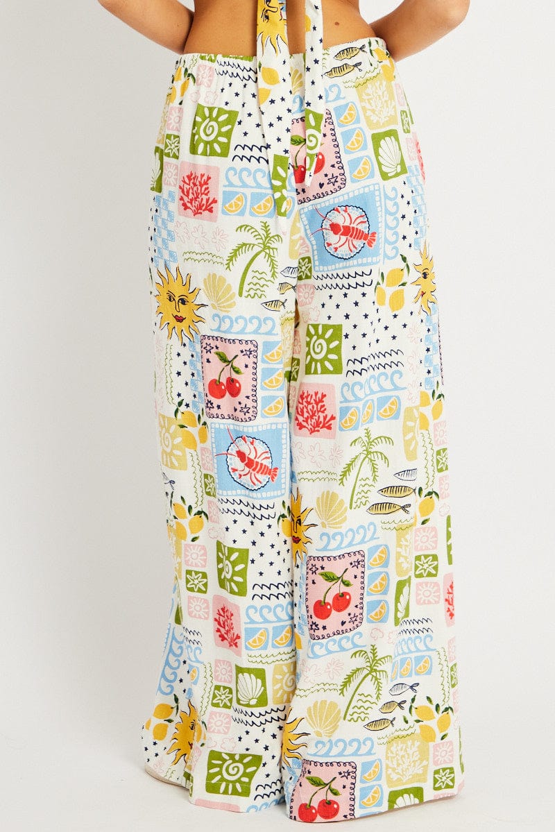 Multi Abstract Wide Leg Pants High Rise