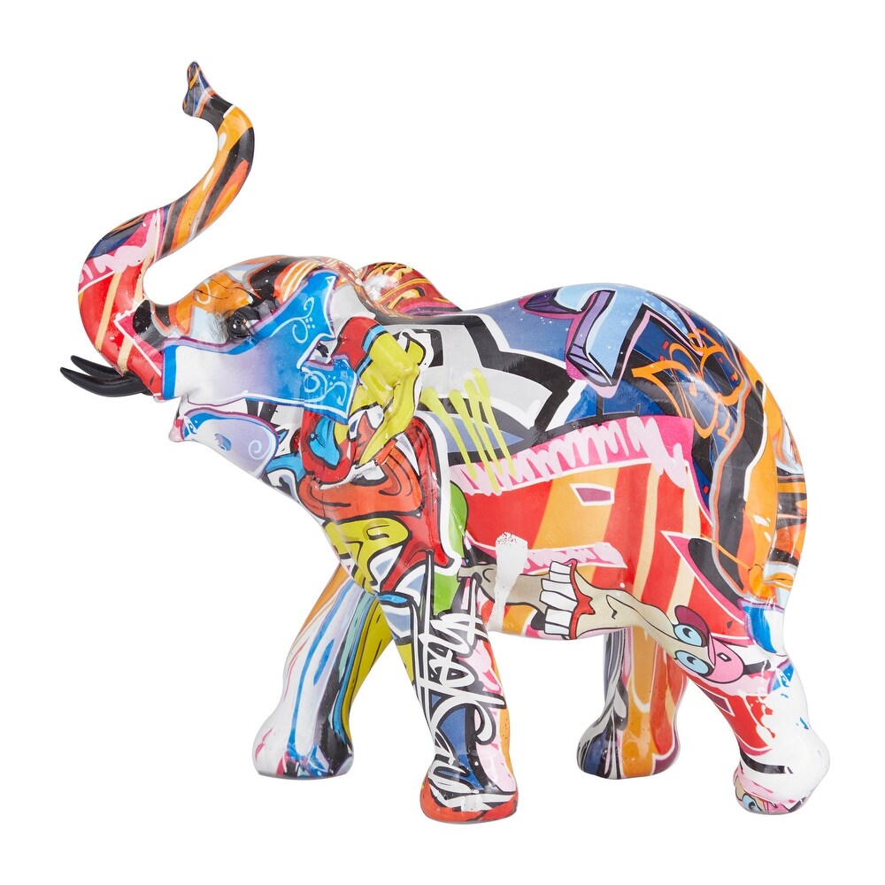 The Novogratz Multi Colored Polystone Graffiti Elephant Sculpture