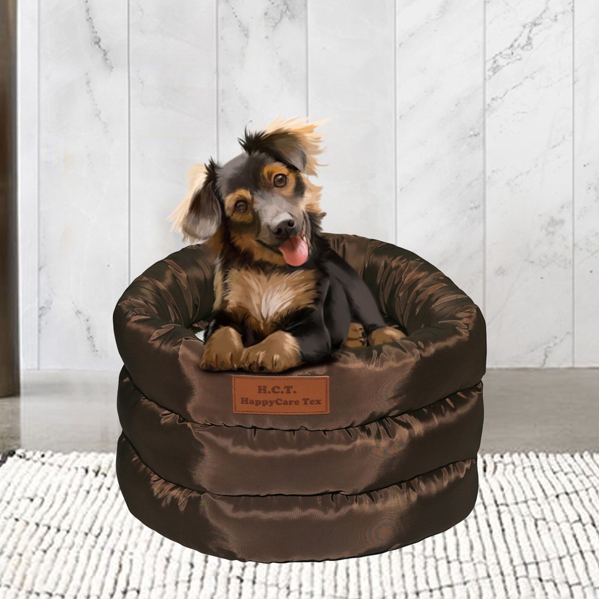 HappyCare Textiles Durable Round Velvet Puppy Dog Bed with Removable Cushion