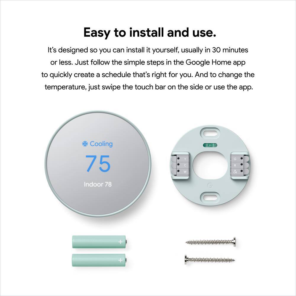 Google Nest Thermostat - Smart Programmable Wi-Fi Thermostat - Fog GA02083-US