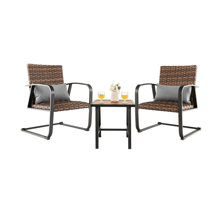 3 Pieces Patio Rattan Conversation Set with Lumbar Pillows - N/A - Overstock - 37797521