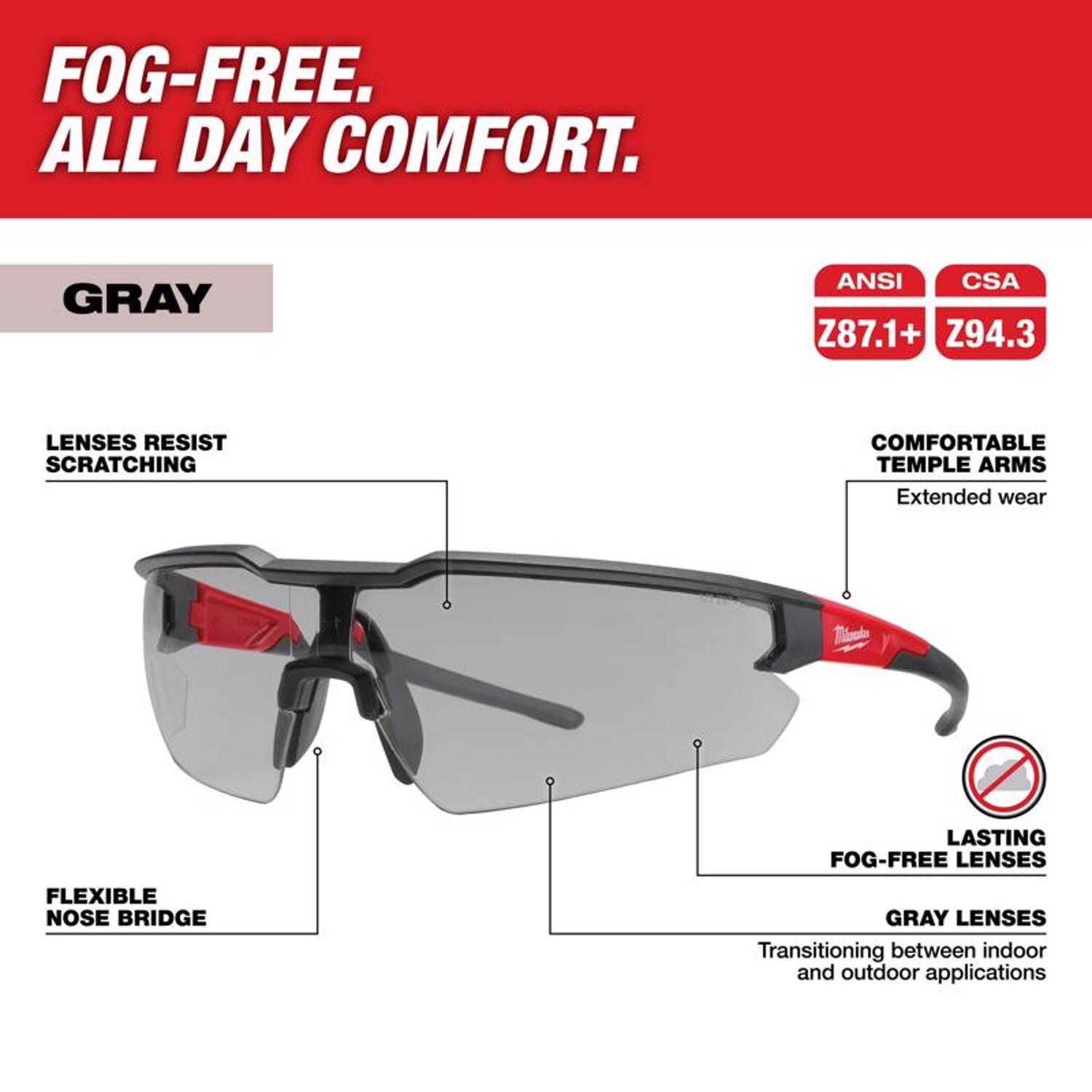 MW Anti-Fog Safety Glasses Gray Lens Black/Red Frame