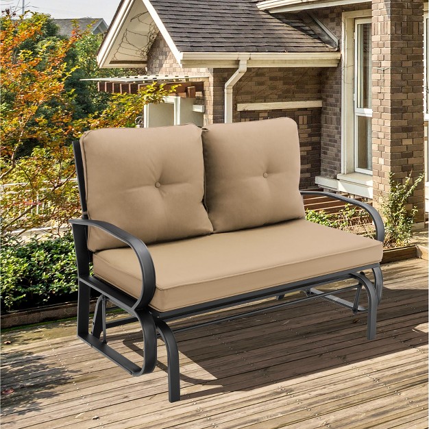 Costway Patio 2 person Glider Bench Rocking Loveseat Cushioned Armrest Brick Red beige blue