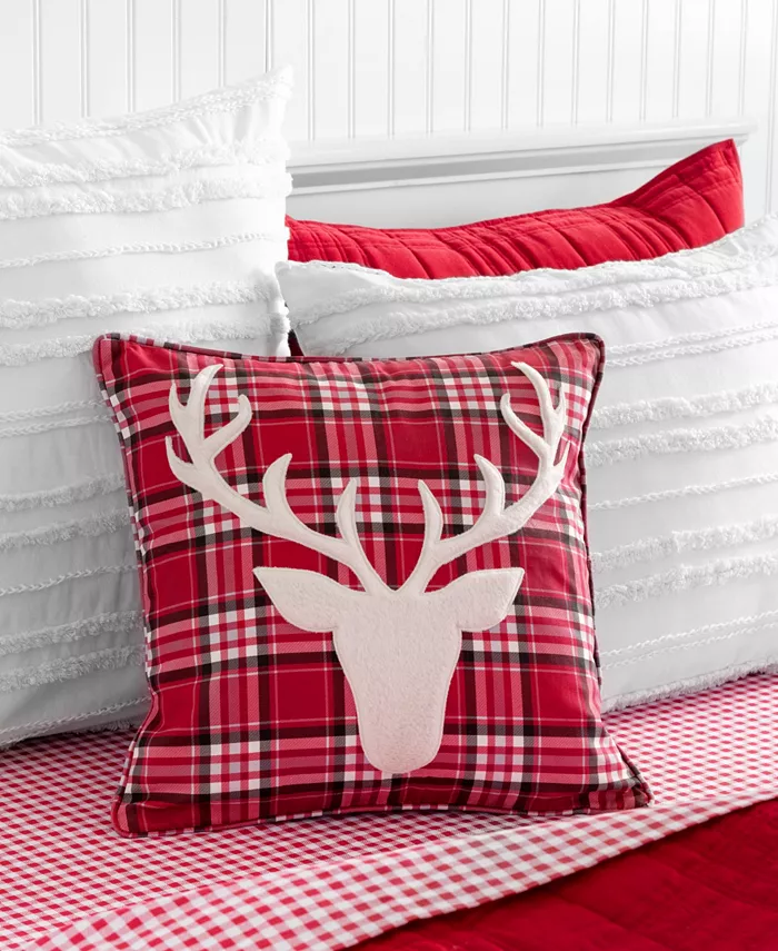 Martha Stewart Collection Reindeer Holiday Decorative Pillow， 18