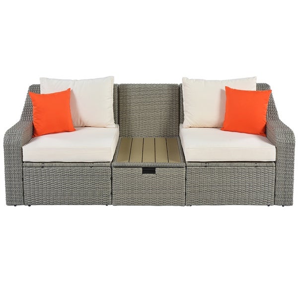 3pcs Patio Wicker Sofa Set with Cushions and Lift Top Coffee Table - Overstock - 35869381