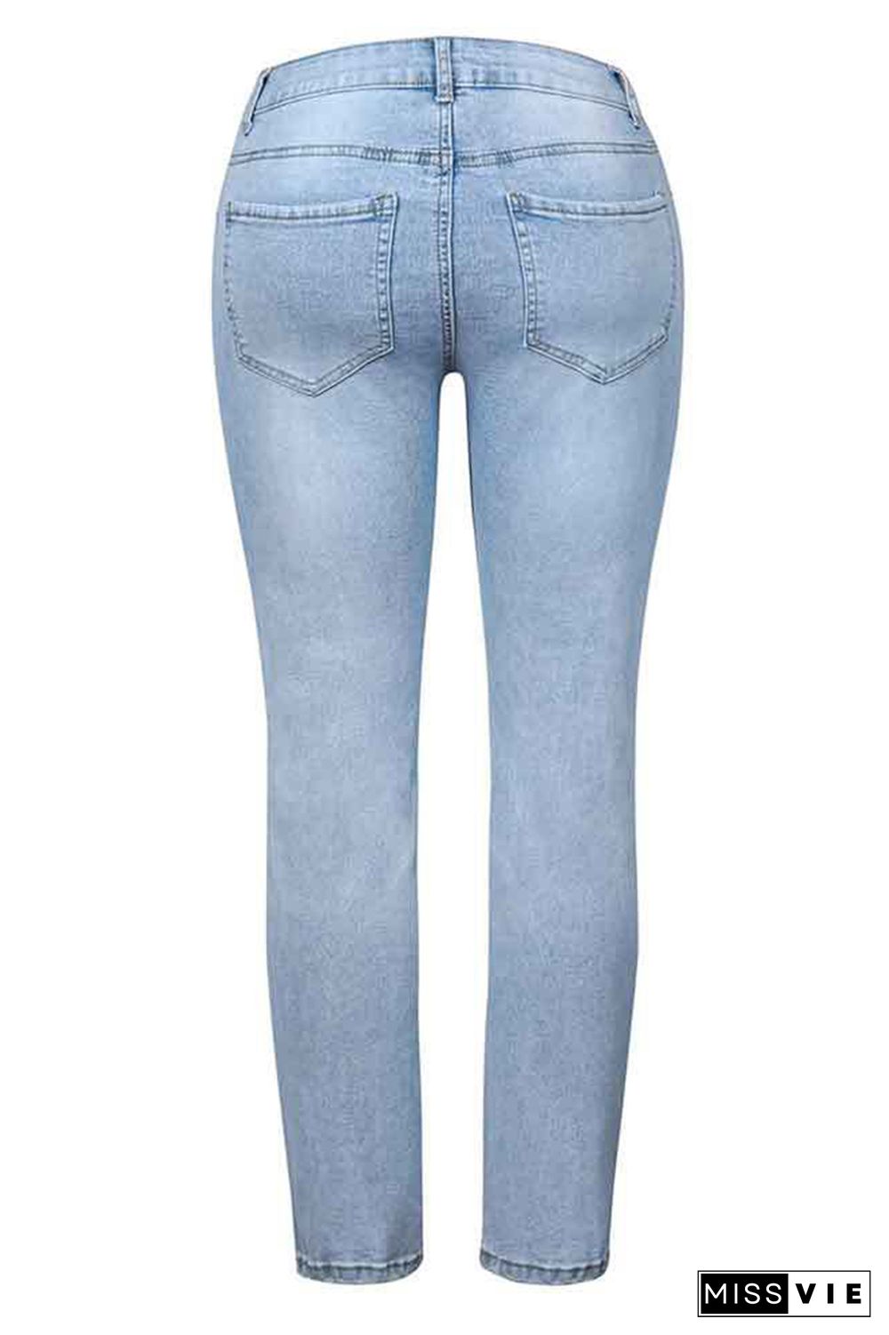 Washed Stretch Straight Ripped Jeans Pants