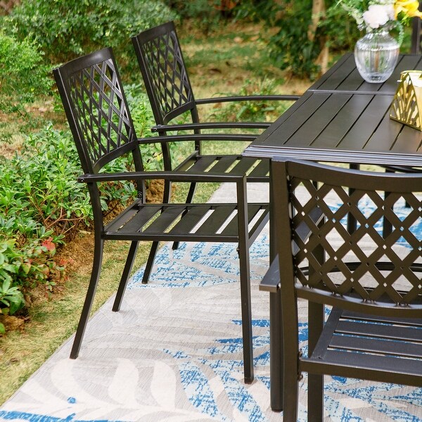 MAISON ARTS 7Piece Metal Patio Dining Set With 1 Rectangular Table and 6 Stackable Dining Chairs