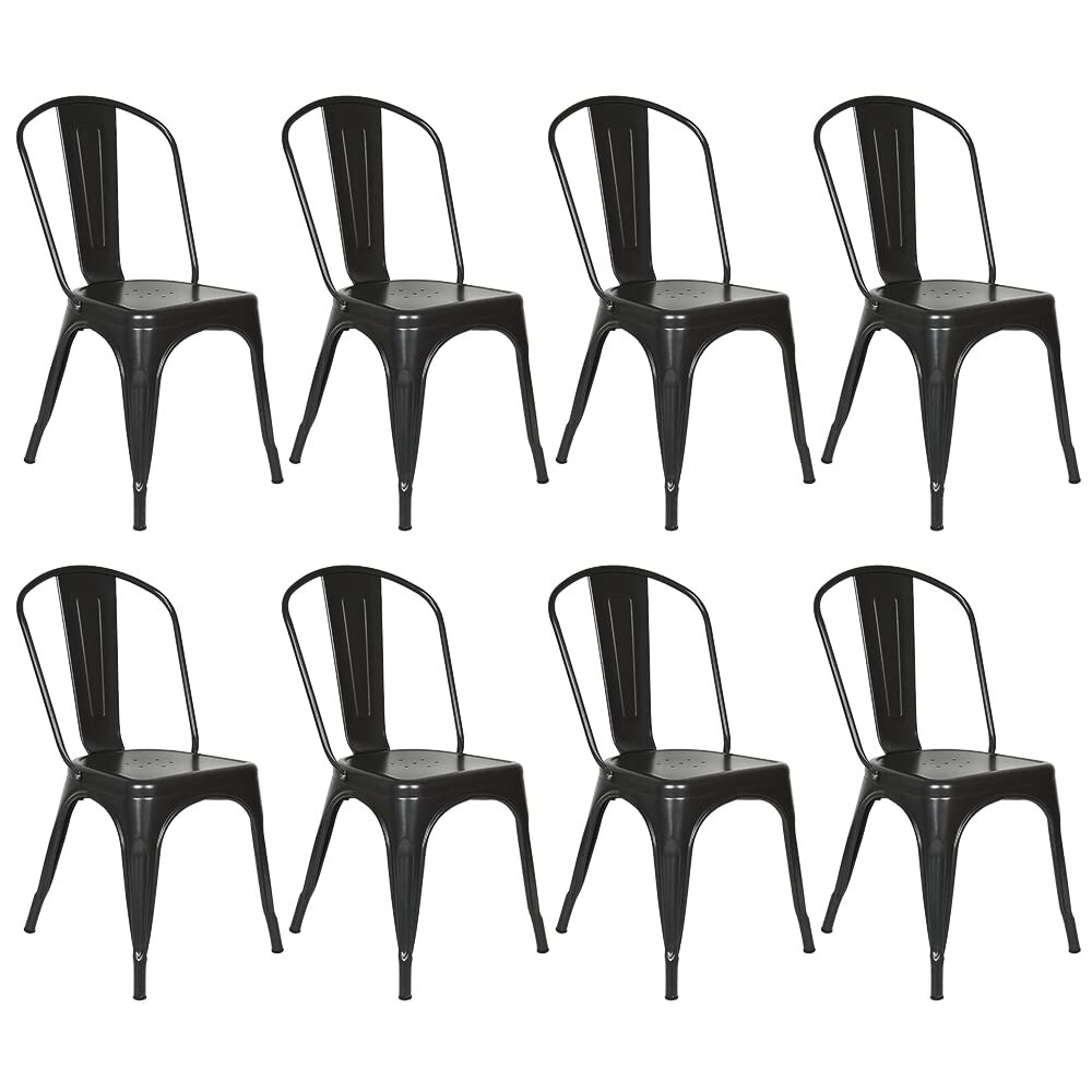 Metal Dining Chairs， Industrial Kitchen and Dining Room Sets， Classic Chairs with Backrest (Black， Set of 8) - as picture