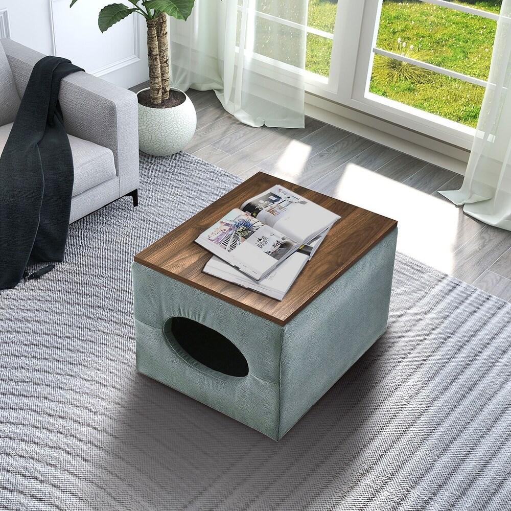 Modern Design Hollow Storage Ottoman Bench  Upholstery Coffee Table 2 Small footstools Short Ottoman Stoo  Grey