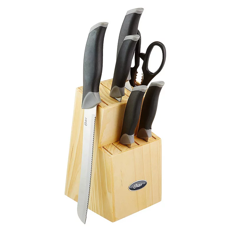 Oster Cocina Lingbergh 14 Piece Stainless Steel Cutlery Knife Set with Pine Wood Block