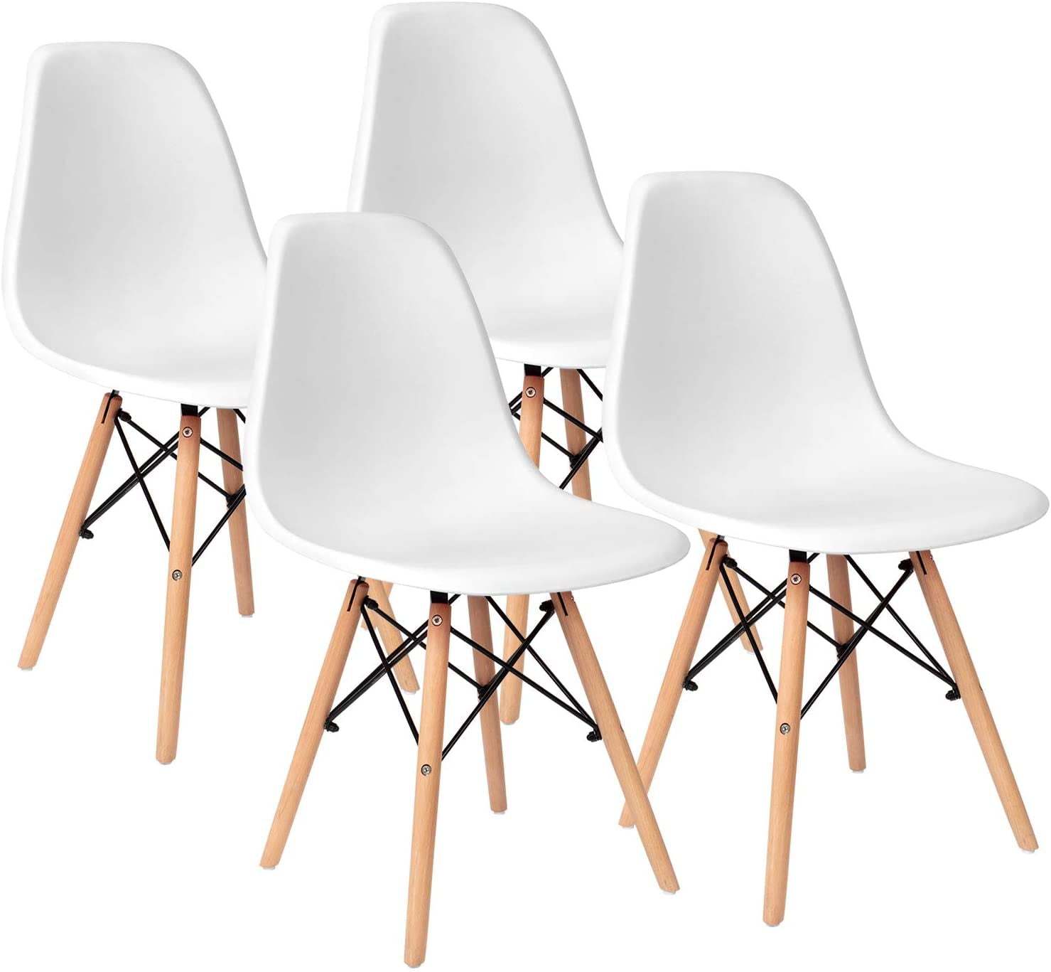 Furmax Pre Assembled Style Mid Century Modern DSW Shell Lounge Plastic Kitchen， Dining， Bedroom， Living Room Side Chairs Set of 4， White