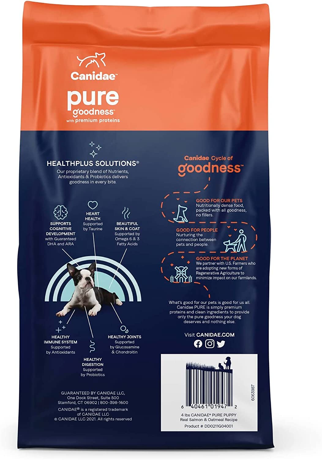 CANIDAE PURE with Wholesome Grains Real Salmon and Oatmeal Recipe Puppy Dry Dog Food 24 Pound (Pack of 1)