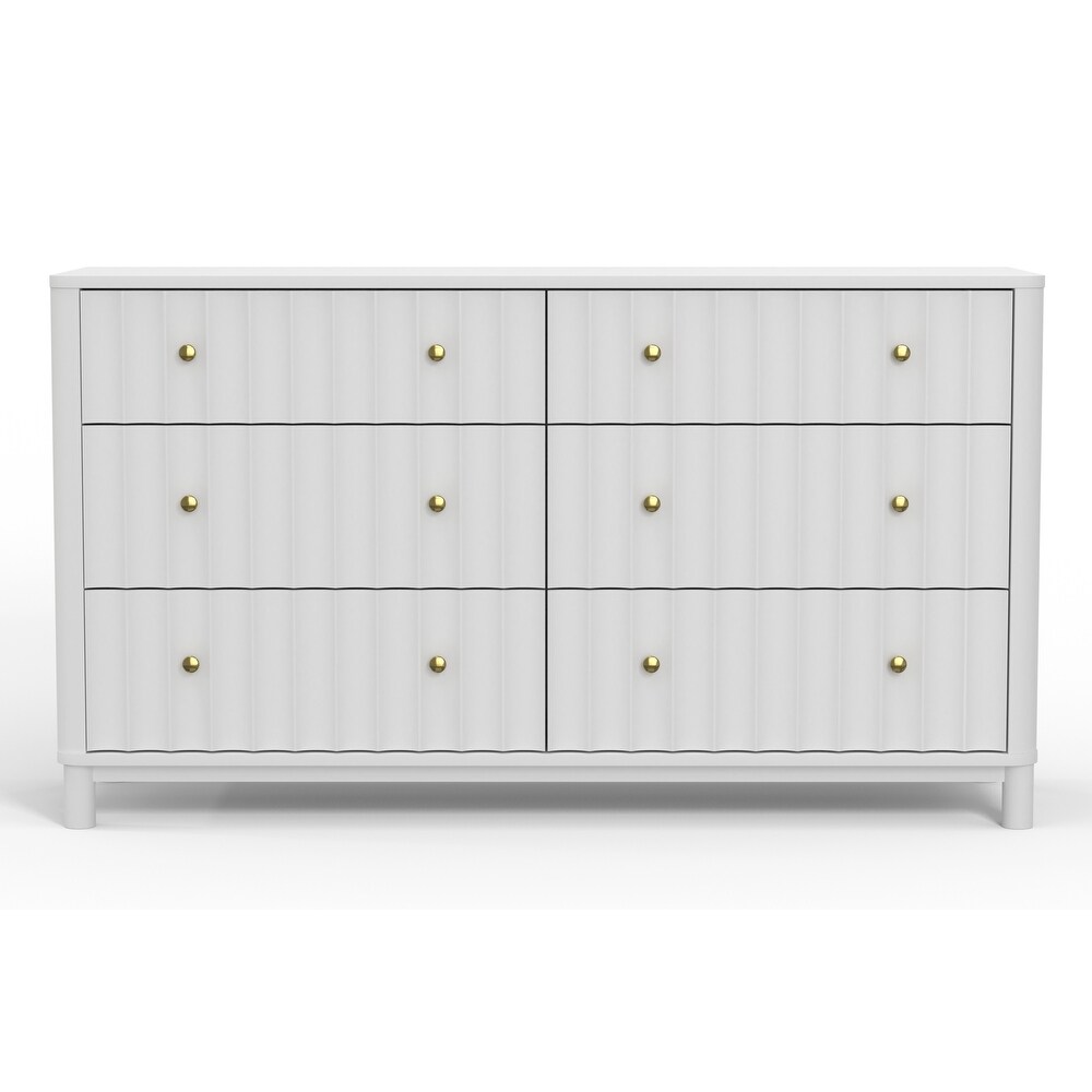 1570APB White Modern 6 Drawer Dresser