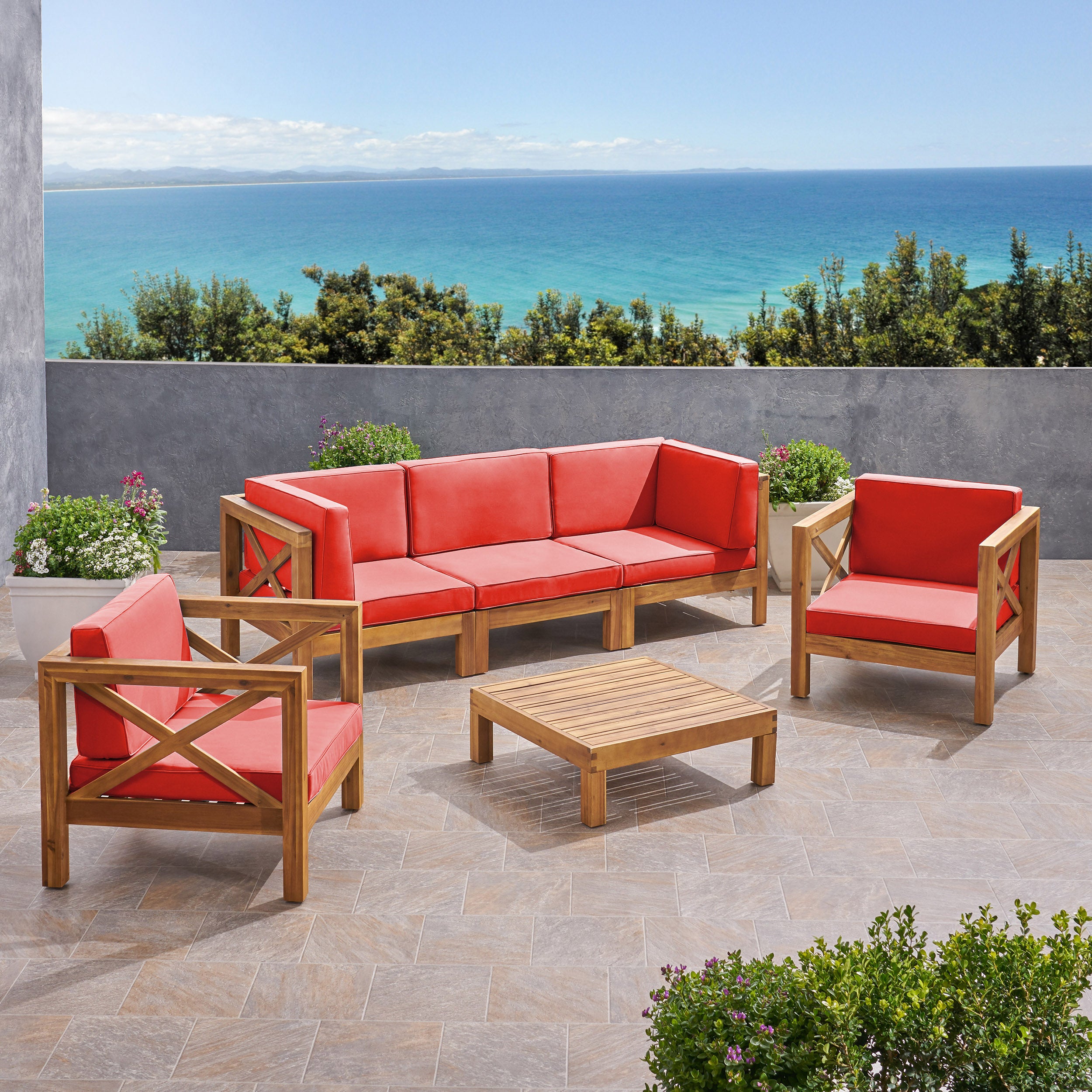 Morgan Outdoor 5 Seater Acacia Wood Sofa Chat Set