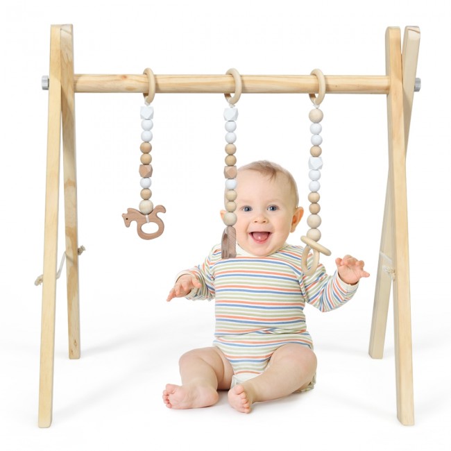 Wooden Baby Play Center with 3 Hanging Toys