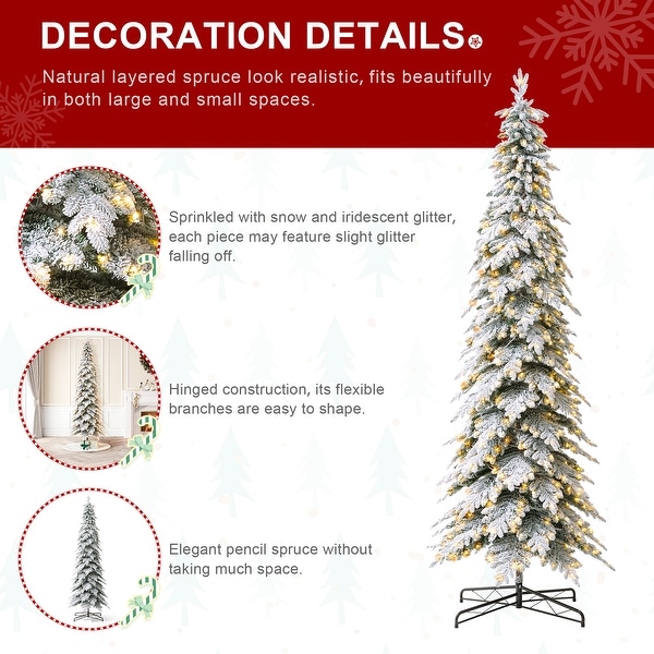 Glitzhome 11ft PreLit Flocked Pencil Spruce Artificial Christmas Tree with 700 Warm White Lights