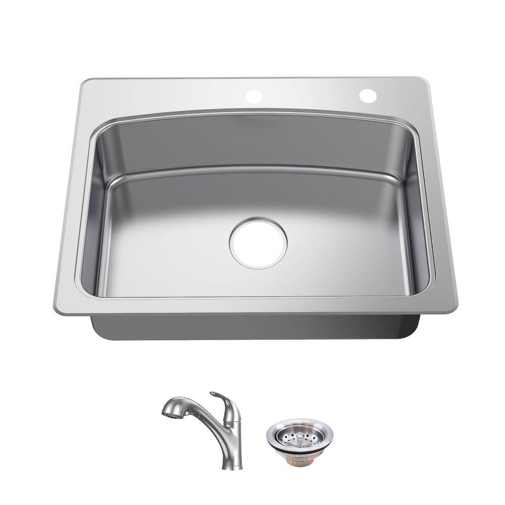 Glacier Bay All-in-One Drop-In Stainless Steel 33 in. 2-Hole Single Bowl Kitchen Sink with Pull-Out Faucet VT3322R1