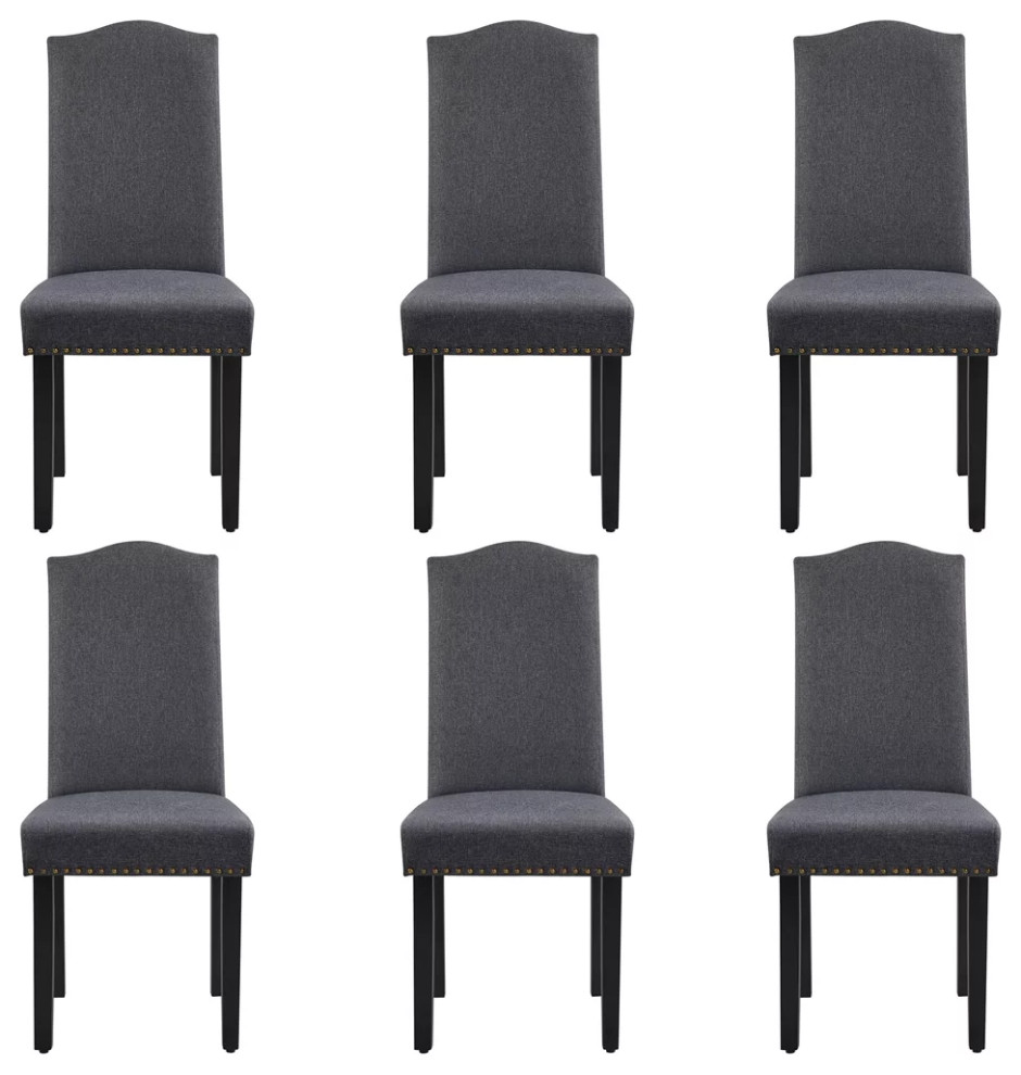 6 Pcs Dining Chair  Burlap Fabric Upholstered Seat With Nailhead Trim   Transitional   Dining Chairs   by Decor Love  Houzz