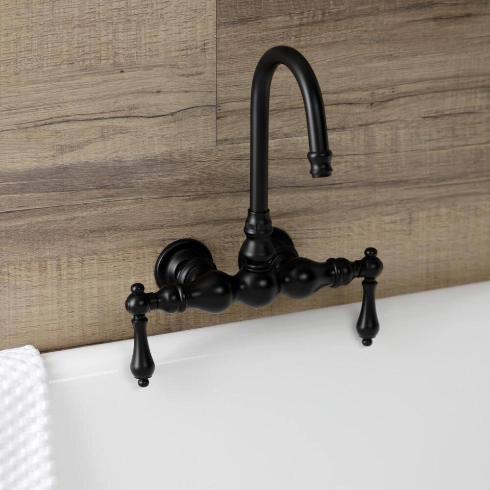 Kingston Brass Aqua Vintage 2-Handle Wall-Mount Claw Foot Tub Faucet in Matte Black HAE1T0