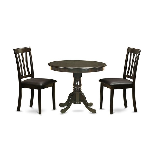 3-pieces Dining Set-Cappuccino Round Table Plus 2 Kitchen Chairs - Cappuccino Finish (Chairs Seat Options)