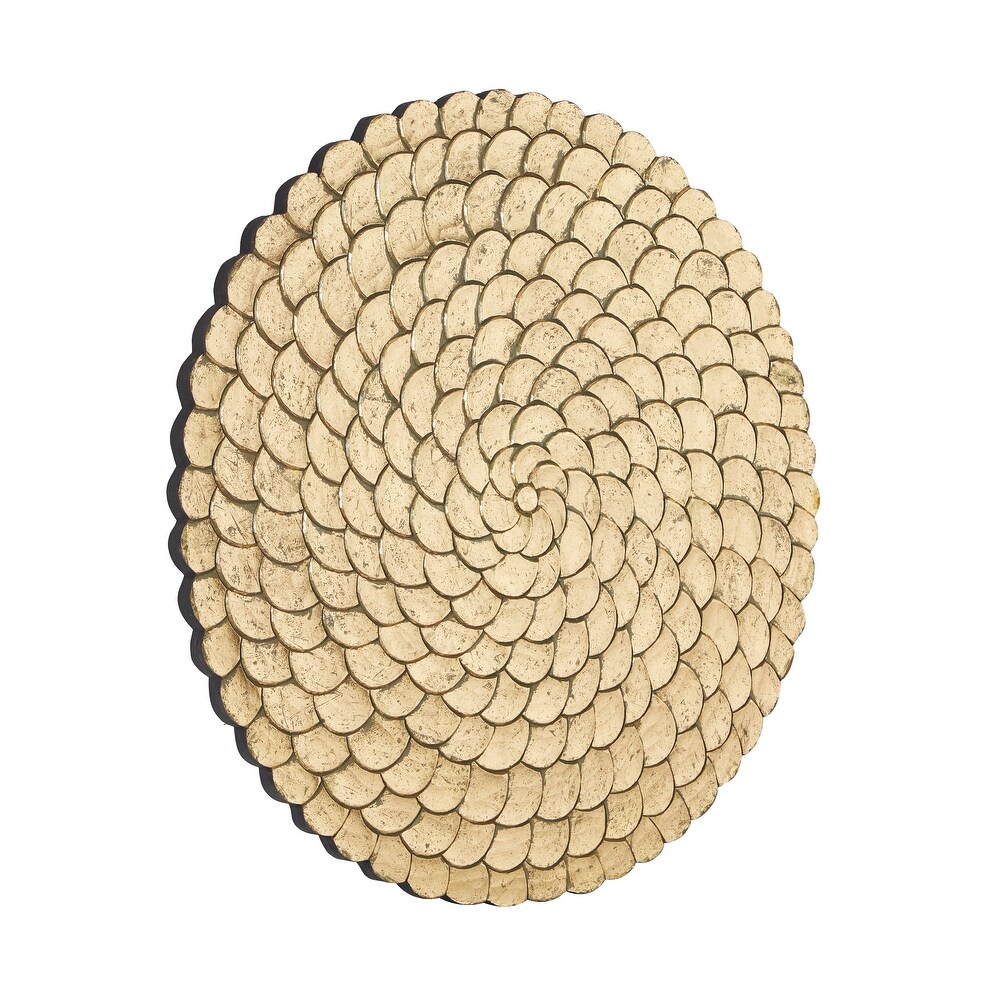 Gold or Silver Wood Carved Scales Abstract Wall Decor with Hammered Inspired Design
