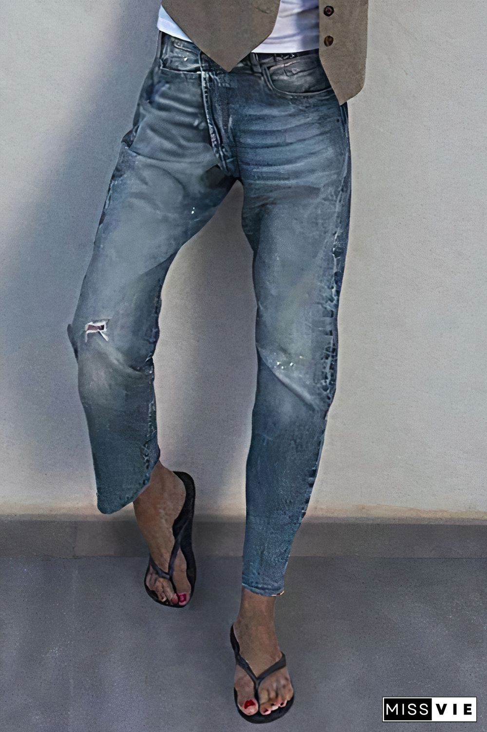 Ripped Raw Hem Low Waist Straight Leg Crop Jeans